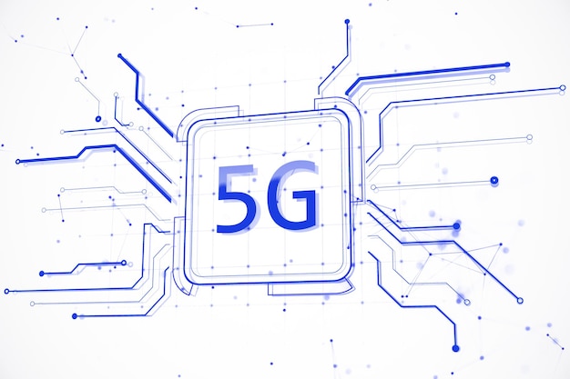 Diseño de circuitos con concepto de tecnología 5G Renderización 3D