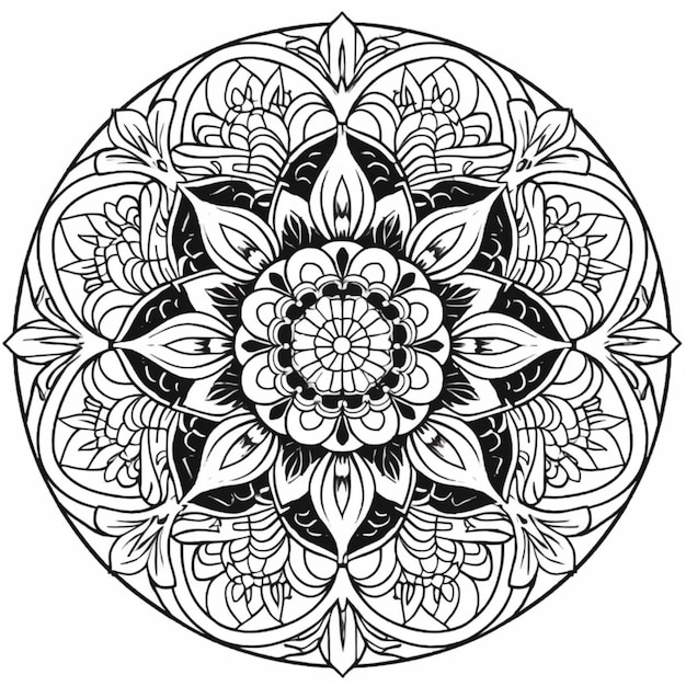 un diseño circular en blanco y negro con una flor en el medio ai generativo