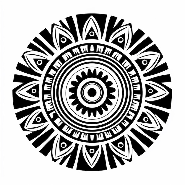 un diseño circular en blanco y negro con una flor en el medio generativo ai