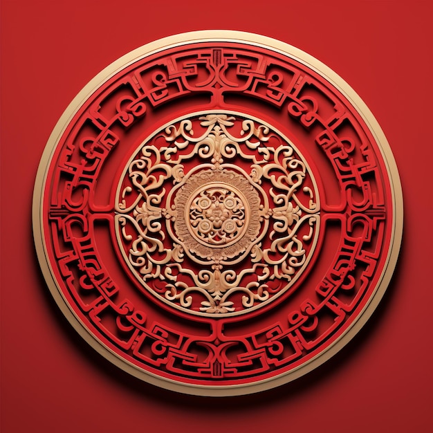 Foto un diseño circular rojo y dorado