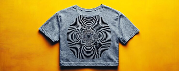 Foto diseño de círculo abstracto en camiseta gris con fondo amarillo aislado
