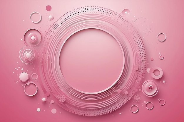 Diseño de círculos abstractos y puntos sobre fondo rosa.