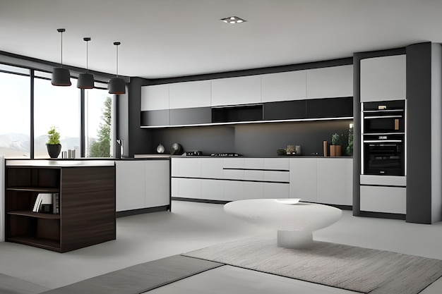 Diseño de cocina interior moderna gris claro