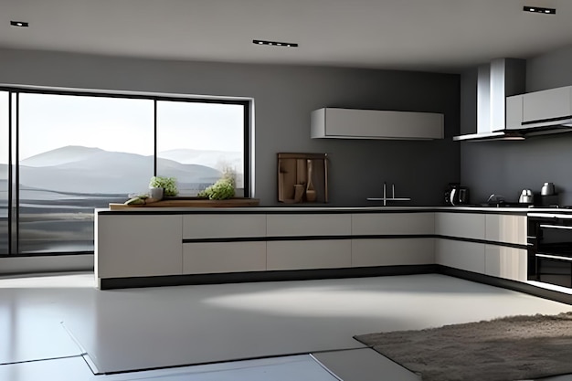 Diseño de cocina interior moderna gris claro