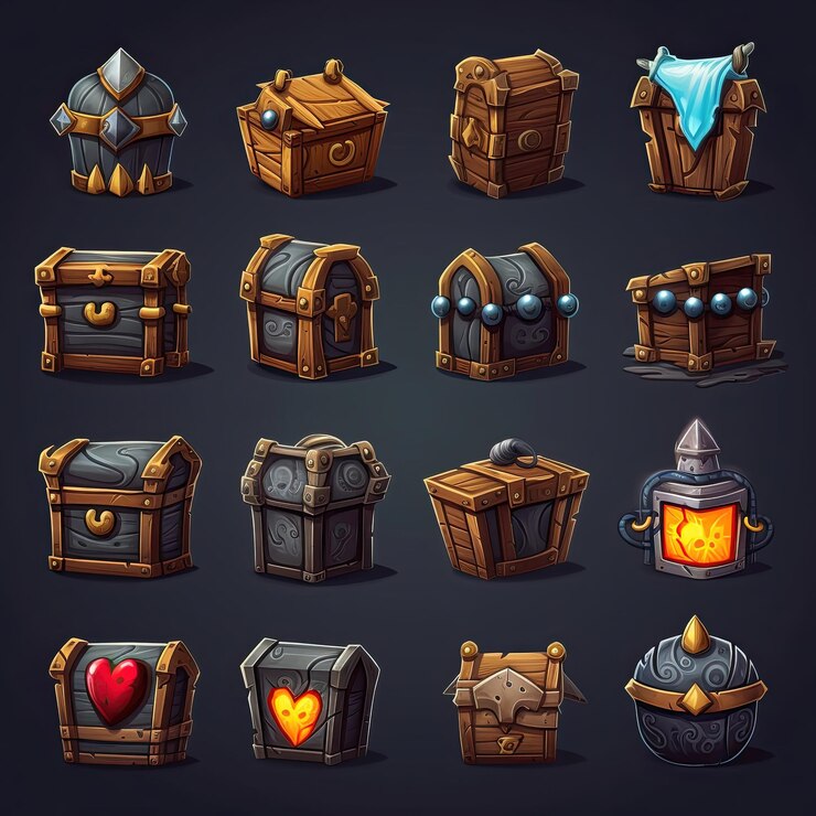 Foto diseño cofre juego medieval ai generado joyas de oro dinero bloqueo riqueza diseño antiguo cofre ilustración de juego medieval