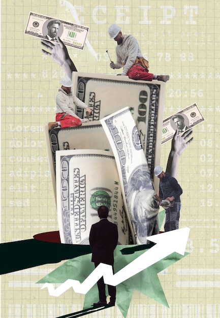Diseño de collage de manos y dinero