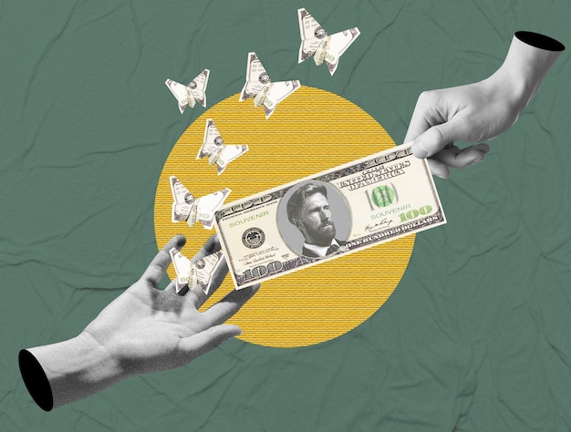 Diseño de collage de manos y dinero
