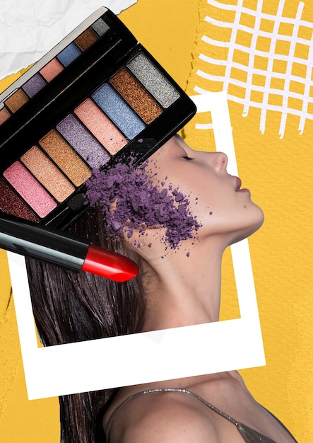 Diseño de collage de maquillaje alegre.