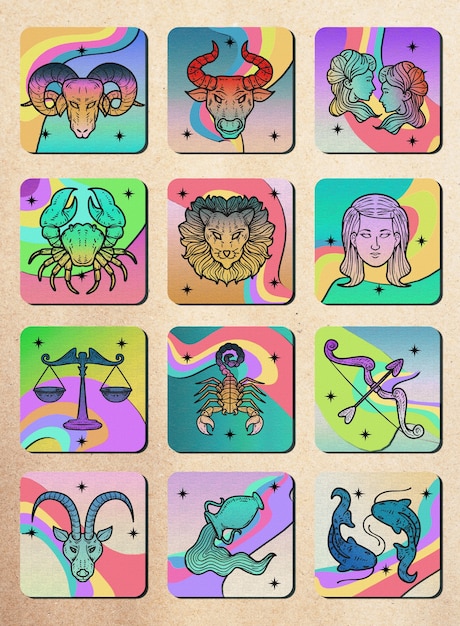 Foto diseño de collage de signos del zodiaco vintage