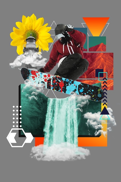 Diseño de collage de snowboard de colores
