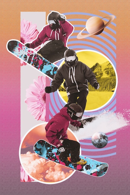 Diseño de collage de snowboard de colores
