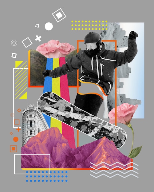 Diseño de collage de snowboard de colores
