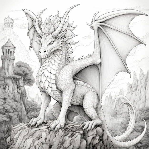 Foto diseño para colorear el dragón del cuento de hadas