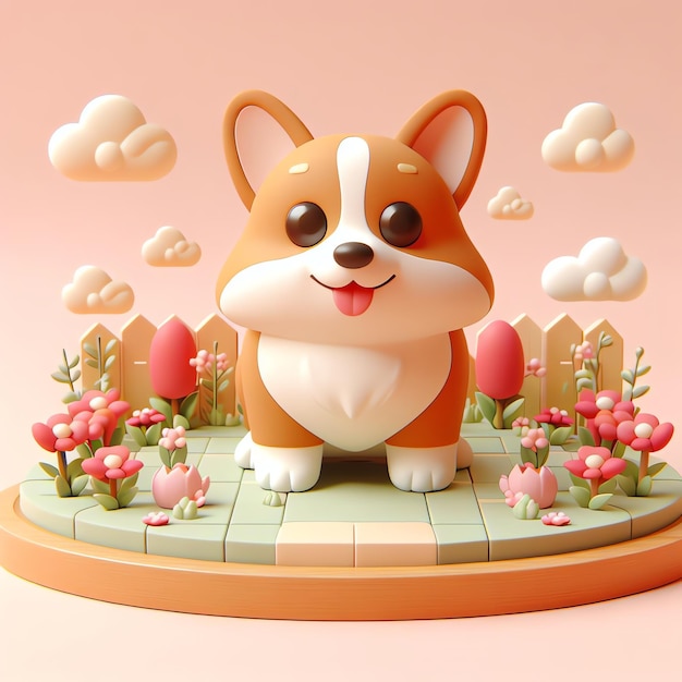 Diseño de colores pastel de perro 3D lindo y adorable para fondos e ilustración de diseño