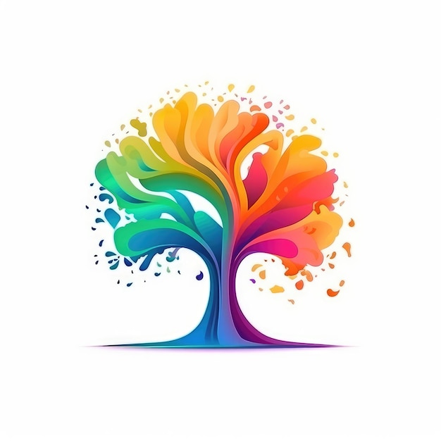 Diseño colorido de un árbol aislado sobre un fondo blanco IA generativa