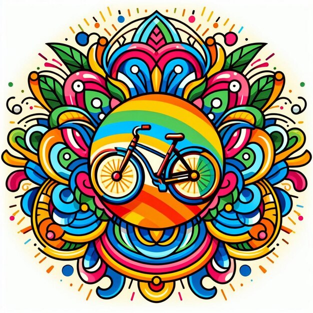 Foto un diseño colorido con una bicicleta en el medio