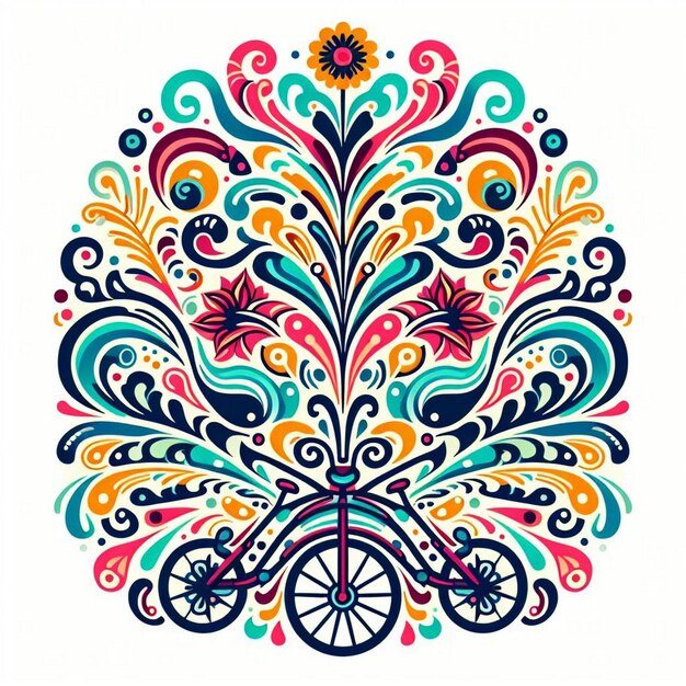 Foto un diseño colorido con una bicicleta en el medio