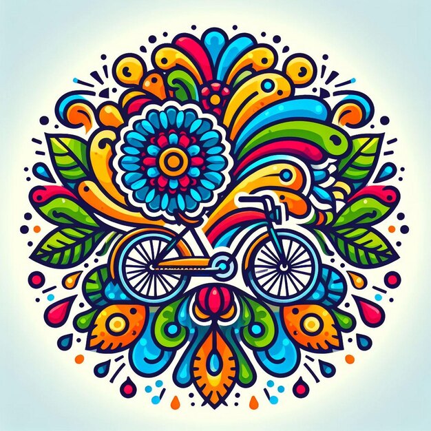 Foto un diseño colorido con una bicicleta en el medio