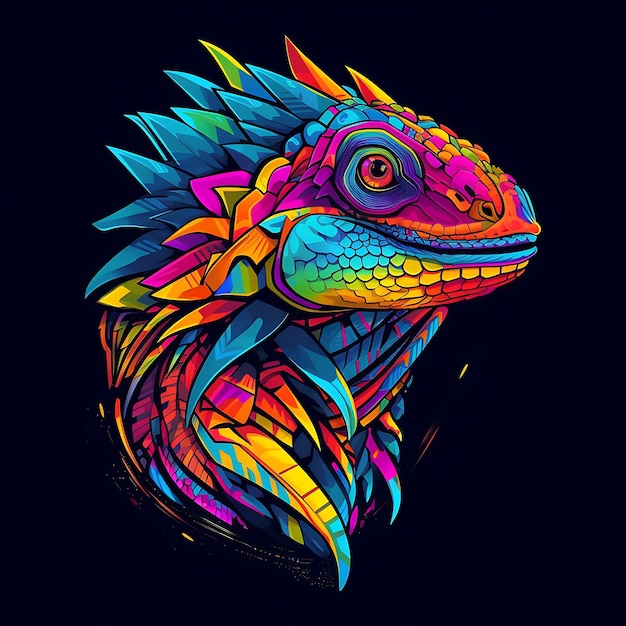 Foto diseño colorido de la cabeza de la iguana