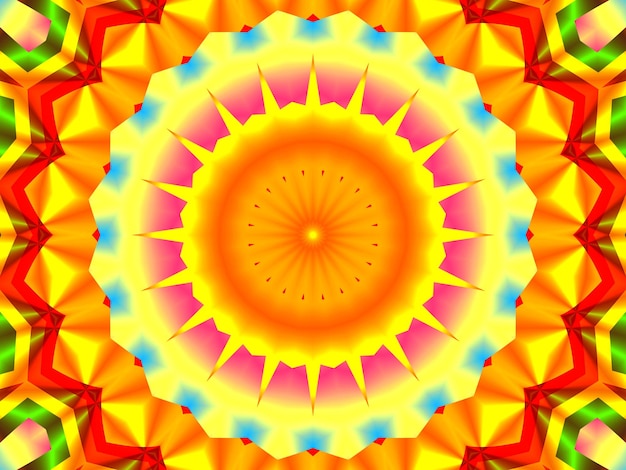 un diseño colorido con un centro amarillo y un centro amarilo