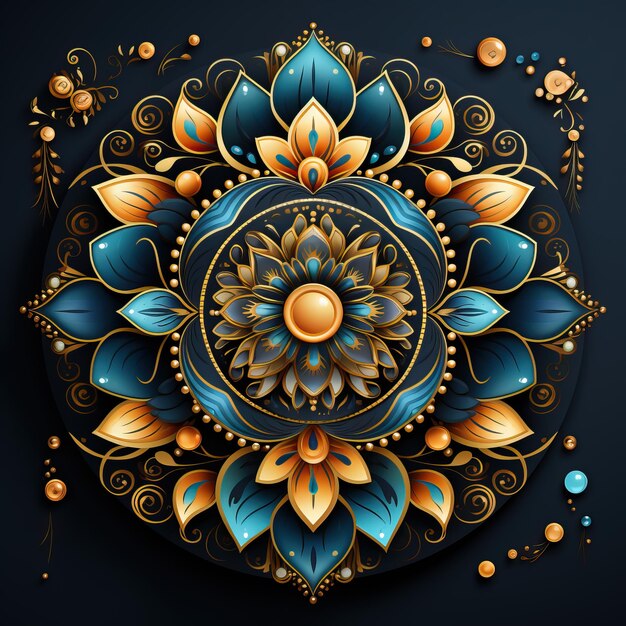 un diseño colorido con un círculo de flores y un círculo del oro y el azul