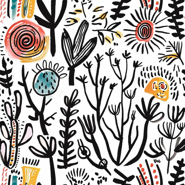 un diseño colorido con diferentes flores y plantas
