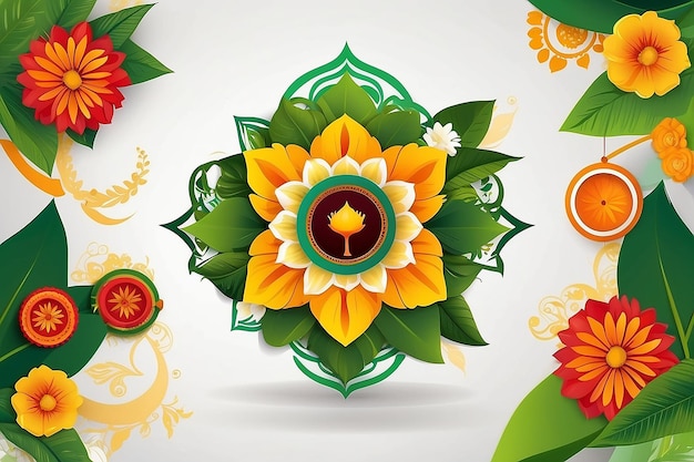 un diseño colorido con una flor amarilla en la parte superior