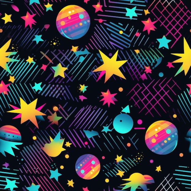 Foto un diseño colorido con huevos y estrellas.