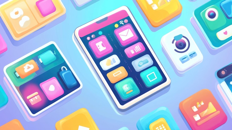 Foto diseño colorido de la interfaz de las aplicaciones de teléfonos inteligentes