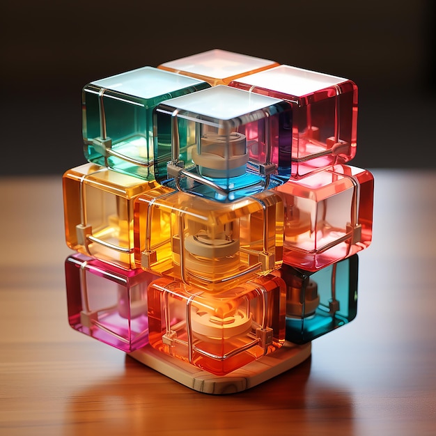 un diseño colorido de la lámpara del cubo