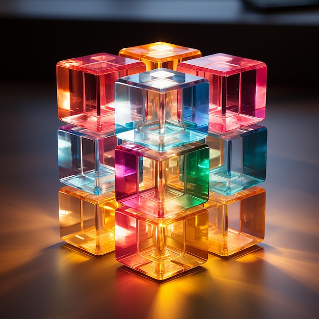 un diseño colorido de la lámpara del cubo