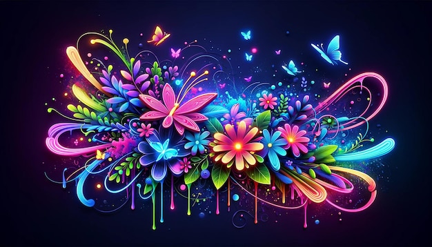 un diseño colorido con mariposas y flores en él