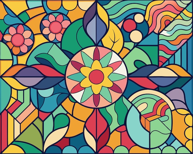 un diseño colorido con un pájaro y una flor en él
