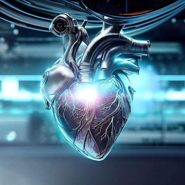 Diseño de concepto de arte de un corazón humano biomecánico futurista creado con inteligencia artificial