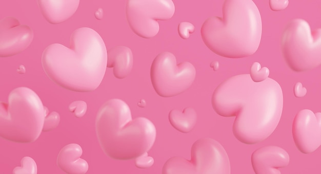 Diseño de concepto de San Valentín de corazones sobre fondo rosa con espacio de copia 3d render