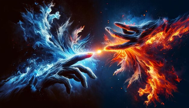 Foto diseño conceptual de fuego e hielo con spark