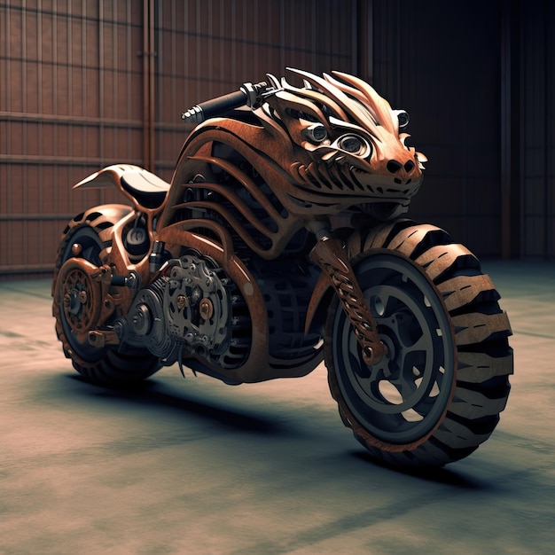 Diseño conceptual de una moto deportiva con forma de tigre IA generativa