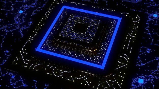 Diseño conceptual de tecnología avanzada visualización de un microchip creado por inteligencia artificial