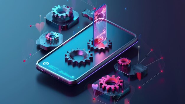 Diseño conceptual vectorial 3D que representa una actualización del sistema