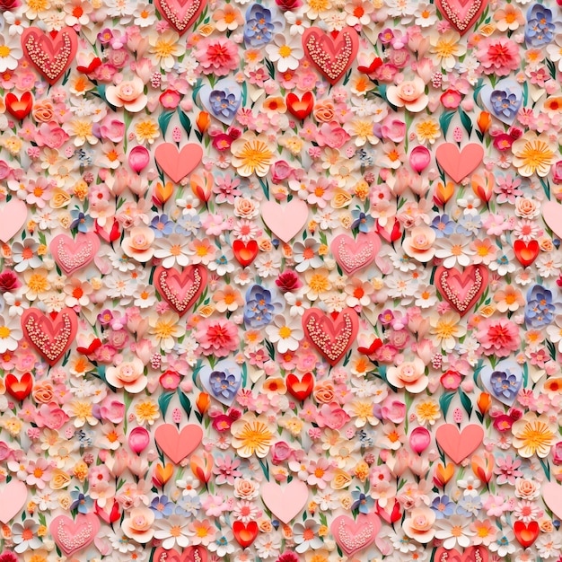 Diseño de corazones y flores como un mosaico para el papel pintado