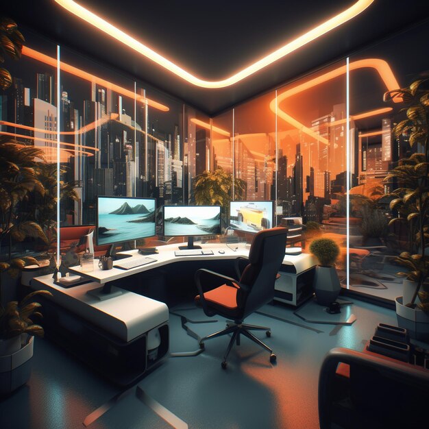 Diseño y creatividad hiperrealistas de oficinas modernas