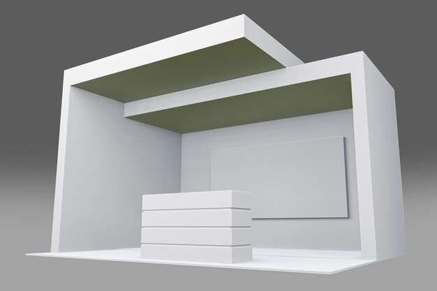 Diseño creativo blanco del puesto de exposición plantilla de cabina ilustración 3d