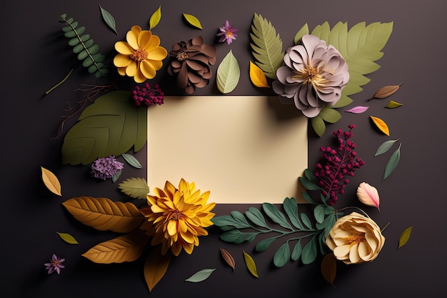 Diseño creativo hecho de flores y hojas Flat lay Illustration AI Generative