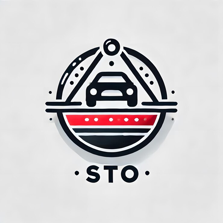 Foto diseño creativo del logotipo con un automóvil estilizado con elementos abstractos y estética moderna