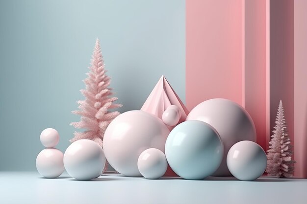 Diseño creativo en pastel de fondo de fiesta con árbol de Navidad Plantilla para publicidad web, redes sociales y anuncios de moda Cartel de felicitación AI generativo