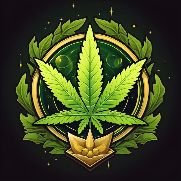 Foto diseño creativo y vibrante de ilustraciones de insignias para la hierba de cannabis, la marihuana y la hoja de cáñamo