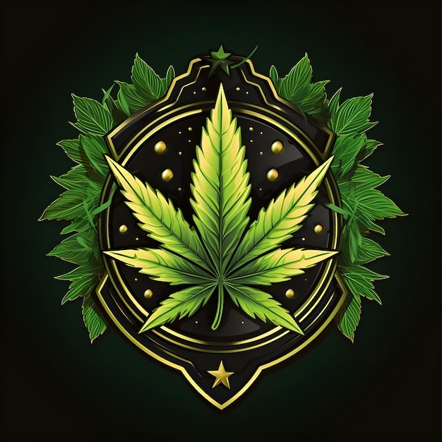 Foto diseño creativo y vibrante de ilustraciones de insignias para la hierba de cannabis, la marihuana y la hoja de cáñamo