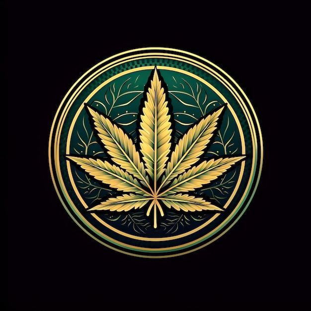 Diseño creativo y vibrante de ilustraciones de insignias para la hierba de cannabis, la marihuana y la hoja de cáñamo