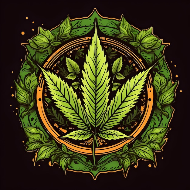 Foto diseño creativo y vibrante de ilustraciones de insignias para la hierba de cannabis, la marihuana y la hoja de cáñamo