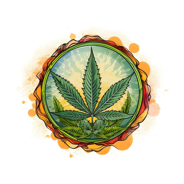 Foto diseño creativo y vibrante de ilustraciones de insignias para la hierba de cannabis, la marihuana y la hoja de cáñamo